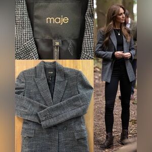 Maje Vincio Double-Breasted Grey Check Blazer - ASO Kate Middleton Royal